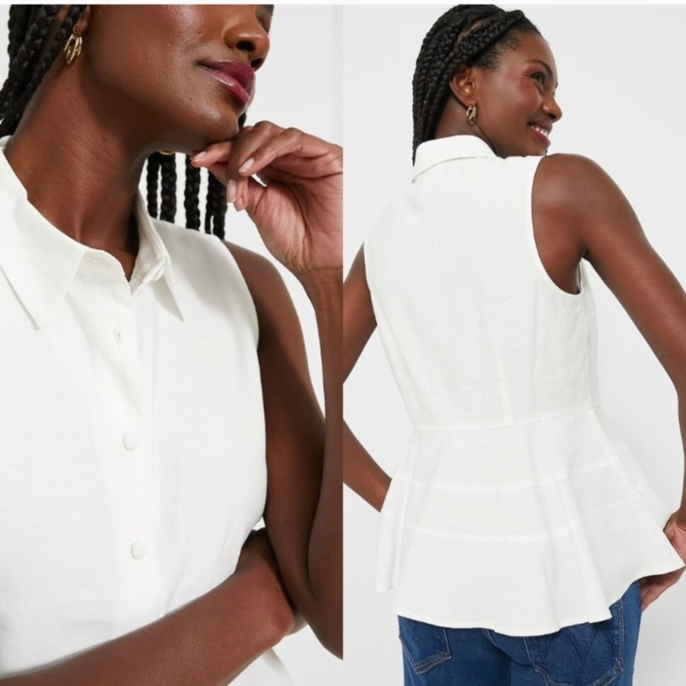 NWOT Pomander Place White Sleeveless Ashlen Rayon Peplum Top Size M - Picture 2 of 5